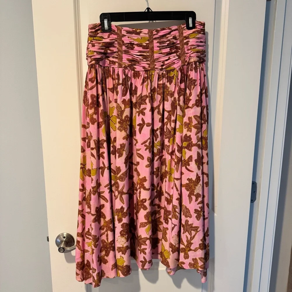 Ulla Johnson Amaia Pleated Pink Floral Silk Skirt | Size 6